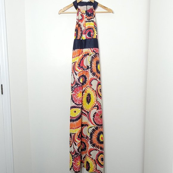 Trina Turk Halter Maxi Dress Abstract Paisley Pattern Bright Multicolor Womens 0 - Picture 1 of 12